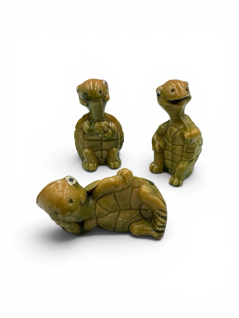 Vintage Made in Hong Kong Hard Plastic Turtle Pencil Toppers Set of 3